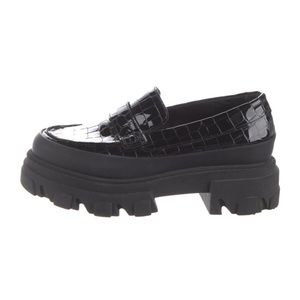 GANNI Black Croc Embossed Chunky Loafer Size 7